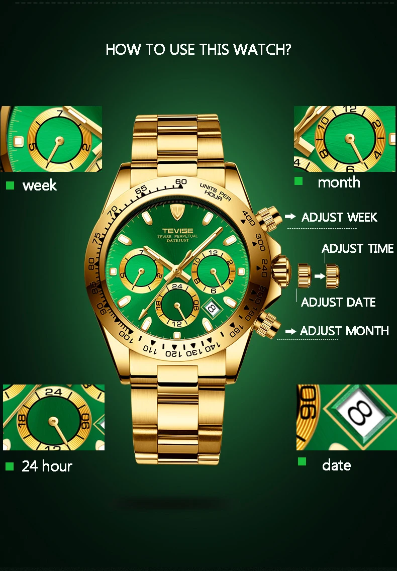 Tevise мужские часы автоматические механические часы люксовый бренд часы мужские золотые водонепроницаемые наручные часы Relogio Masculino