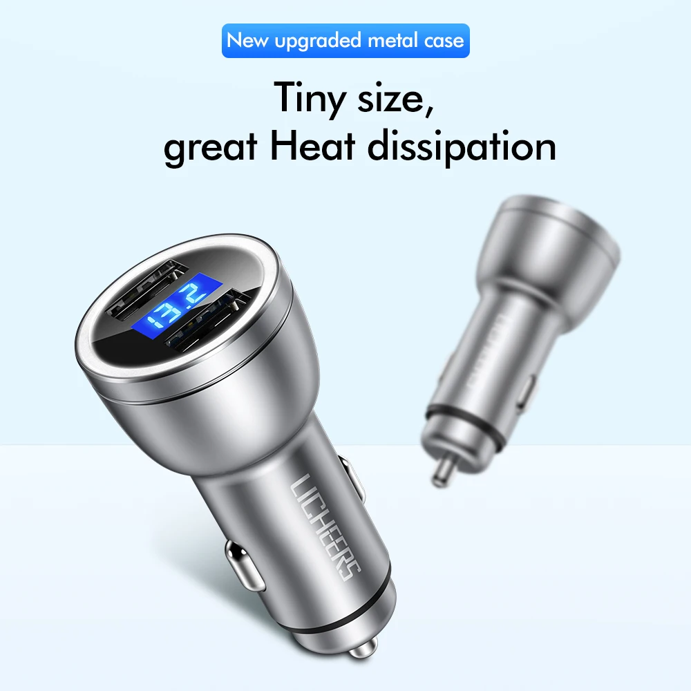 LINGCHEN 12 V 3.4A المعادن المزدوج USB شاحن سيارة شاشة ديجيتال العالمي الهاتف سيارة-شاحن هواتف xiaomi سامسونج فون X 8 زائد