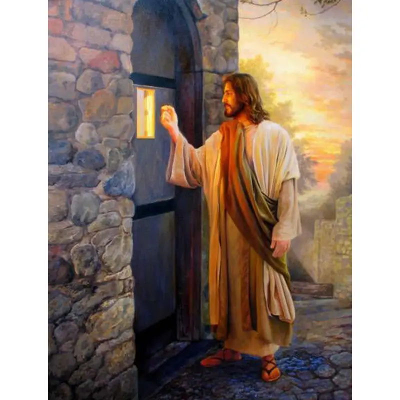 Needlework Diamond Embroidery Jesus came knocking Door Square 5d diy Diamond Painting Christian Series Full Drill Mosaic Picture