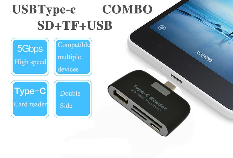 Алюминиевый type-C Micro USB кард-ридер 4 в 1 OTG/TF/SD Смарт мини кард-ридер адаптер USB/Micro USB зарядка порт телефона