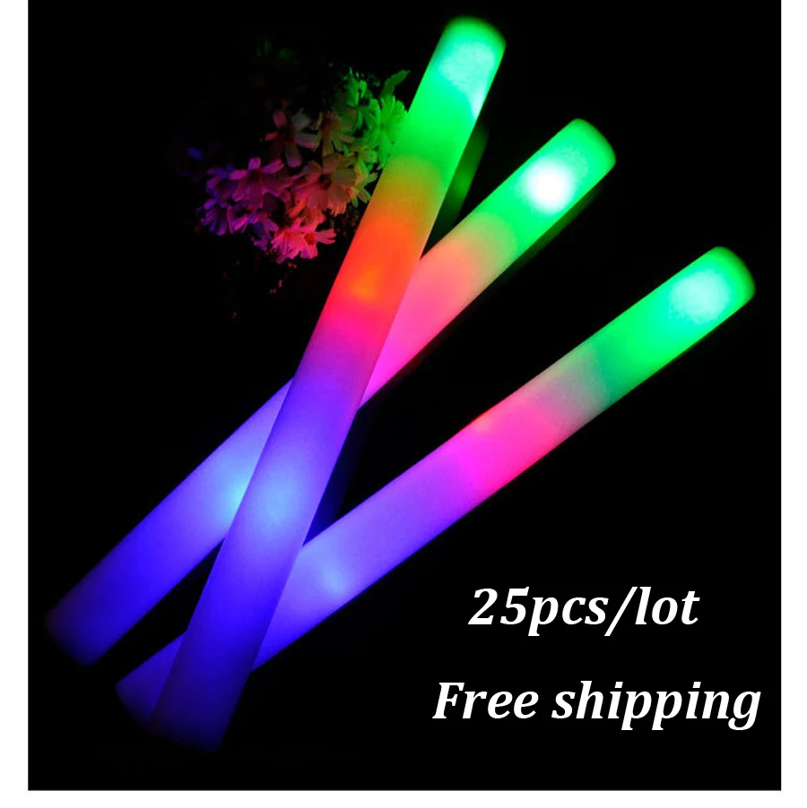 

25 pcs/lot LED Foam Stick Colorful Flashing Batons 48cm Red Green Blue Light-Up Stick Festival Party Decoration Concert Prop Bar