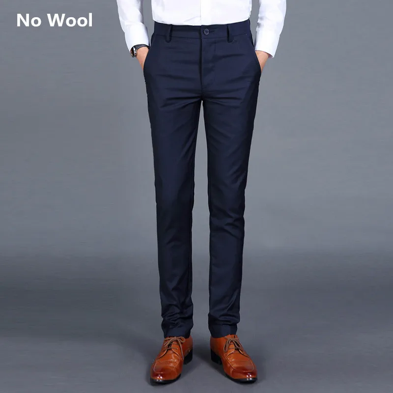 2019 Men Fine Wool In Winter To Keep Warm Pure Color Fashion Business Formally Suit Pants / Male Le