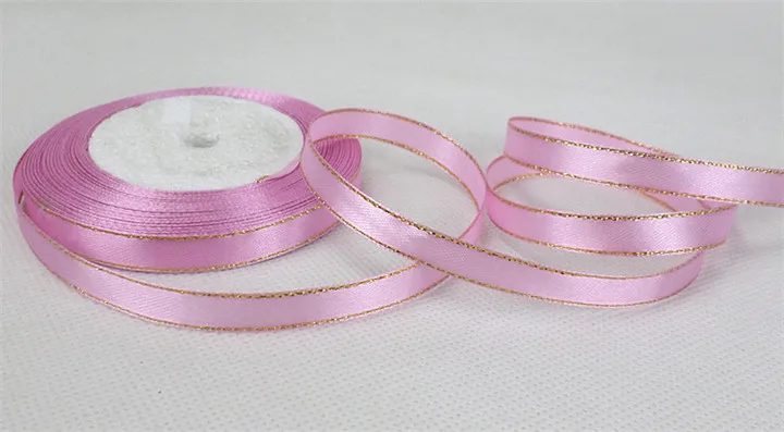 6  10mmx22M Smooth Gold Rimmed Ribbon Wedding Decoration Gift Wrap Clothing Double Satin Ribbon Handmade Diy Party Ribbon