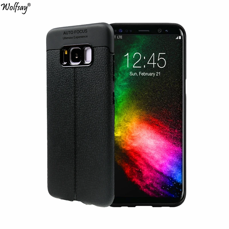 Wolfsay Matte Caso Litchi Gr o Para Samsung Galaxy S8 Macio TPU 