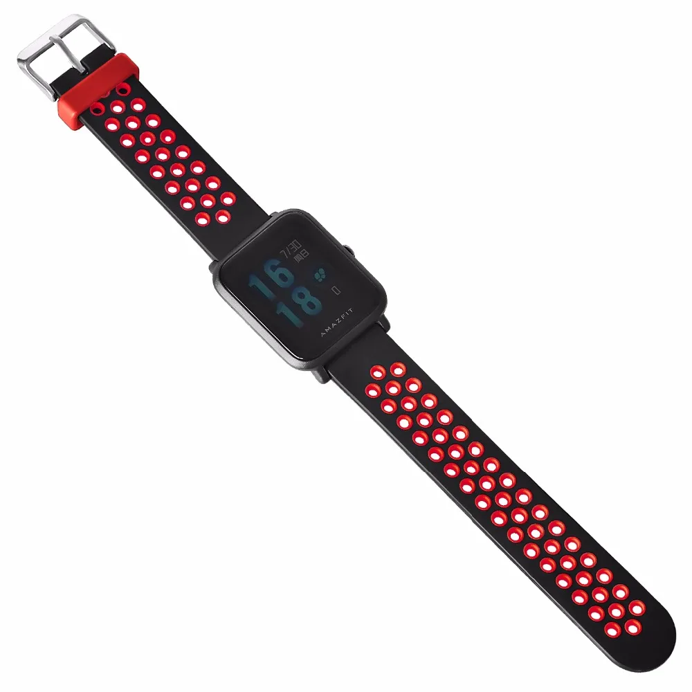Силиконовый двойной цвет дышащий замена ремешок для часов браслет на запястье ремешок для Xiaomi Huami Bip BIT Amazfit Bip Молодежные часы - Цвет: Black with red
