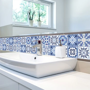 10152030cm Blue Strip Tiles Wall Stickers Bathroom Kitchen Glass Windows Home Decor Wallpaper Peel Stick Vinyl Art Mural