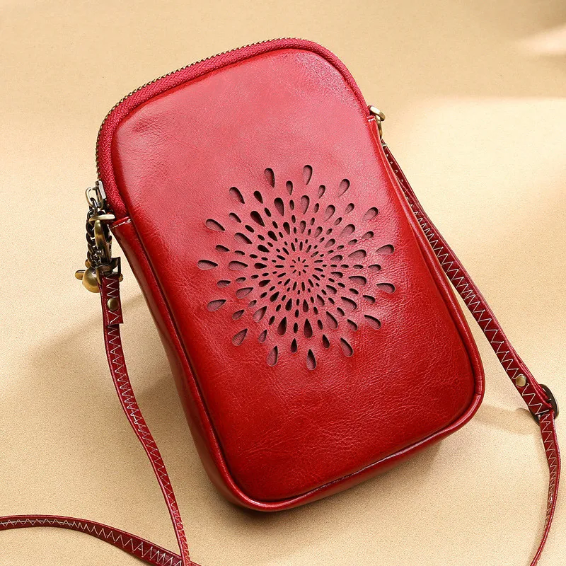 Женские сумки через плечо из натуральной кожи, небольшая сумка на ремешке, женская сумка-клатч, женские карманы для телефона - Цвет: wine red