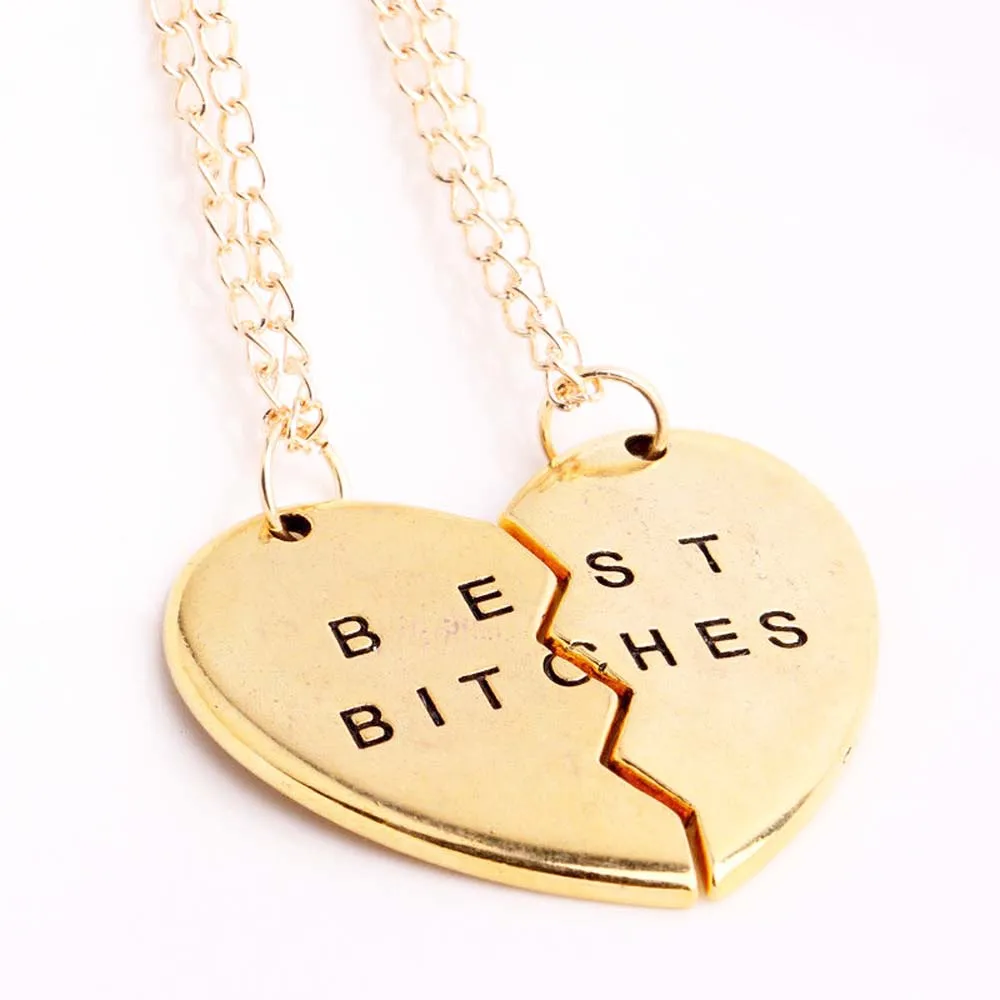 Gold Best Bitches Best Friend Forever 2 or 3 Piece Break Heart Pendant Necklace Friendship BFF Chain Necklaces