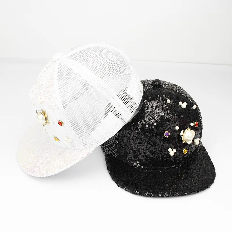 CDF Лето Snapback Поп хип хоп бейсбольная сетчатая Кепка бант Жемчуг Кружева блесток солнце папа шляпа для женщин уличная Casquette Gorras
