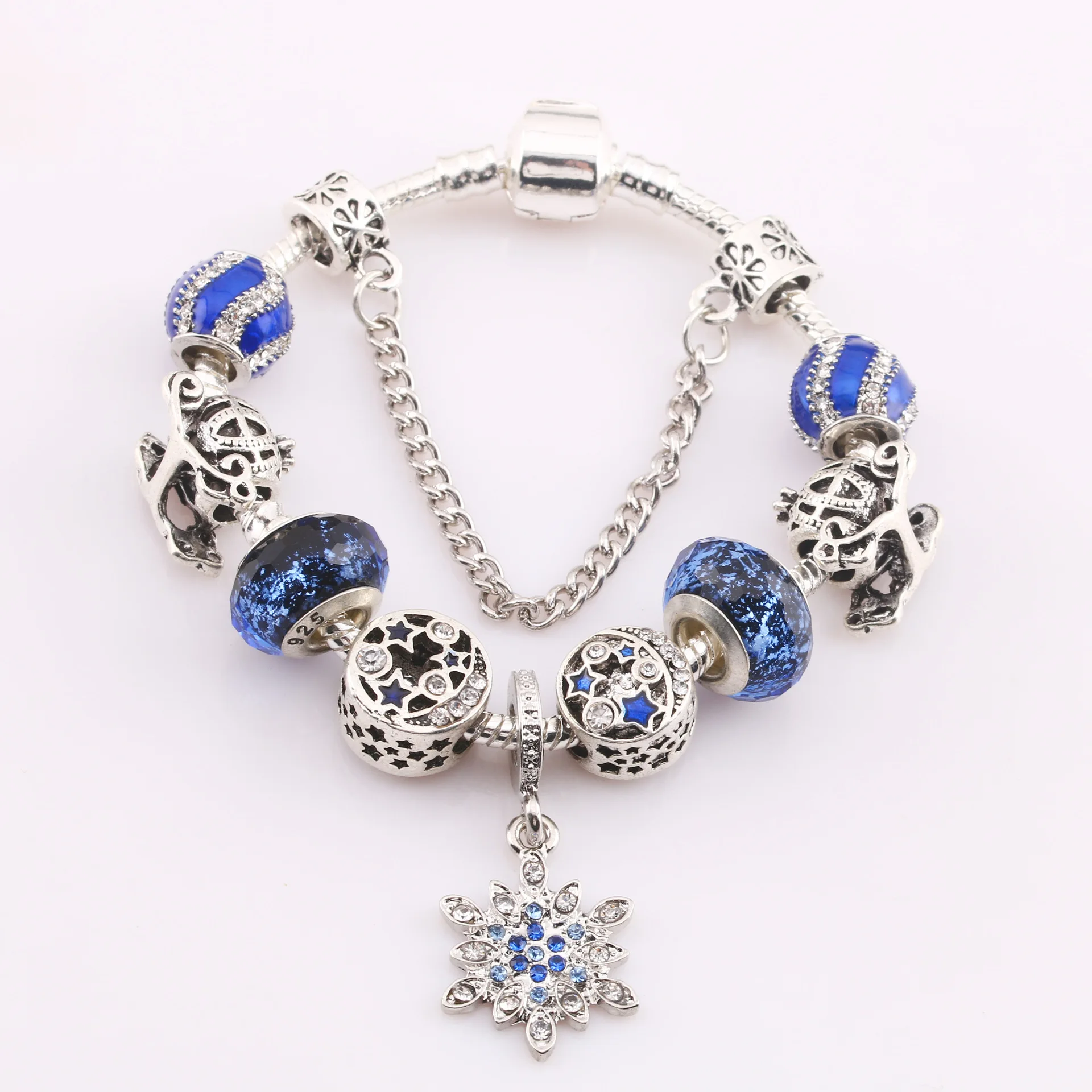 Европейские браслеты Стекло Crystal Blue Star кулон в форме коляски Подвеска из снежинки DIY девушки браслет роскошные драгоценности подарок