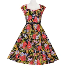 Free shipping 2015 50s Rockabilly Vintage Dress Retro Swing Red Print Sexy Prom Party Causal Women