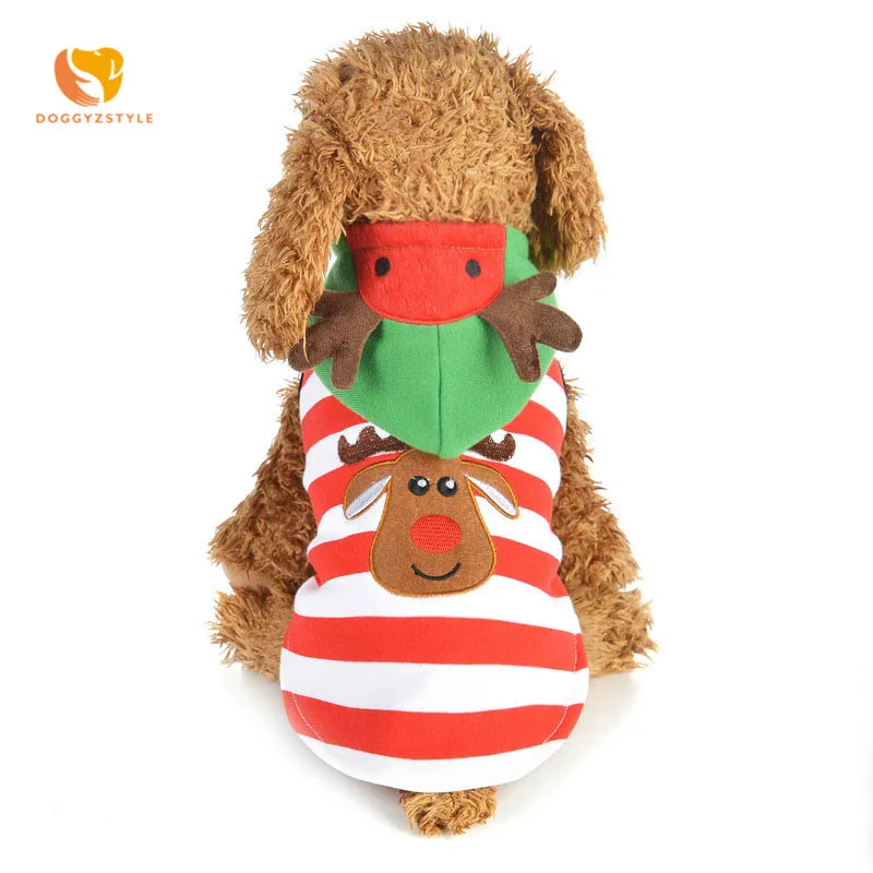 

Dog Christmas Stripe Coat Pet Autumn Winter Clothes Cat Small Puppy Warm Cotton Elk Xmas Costume Red XS,M,L,XL DOGGYZSTYLE