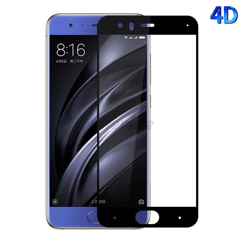 Onenine 4D закаленное стекло с резьбой для Xiaomi Mi 6 полное покрытие защита экрана 3D изогнутая 9H закаленное стекло для Xiaomi Mi 6plus - Цвет: Black 4D
