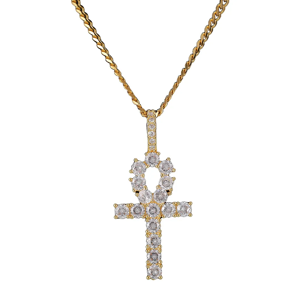 Мужская/wo Мужская хип-хоп со Льдом bling Ankh cross подвеска ожерелье с цирконом AAA высокое качество хип-хоп крест ожерелье ювелирные изделия Прямая