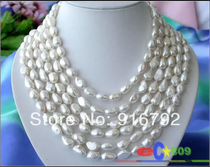

free shipping >>>>>6ROW WHITE BAROQUE FRESHWATER CULTURED PEARL NECKLACE