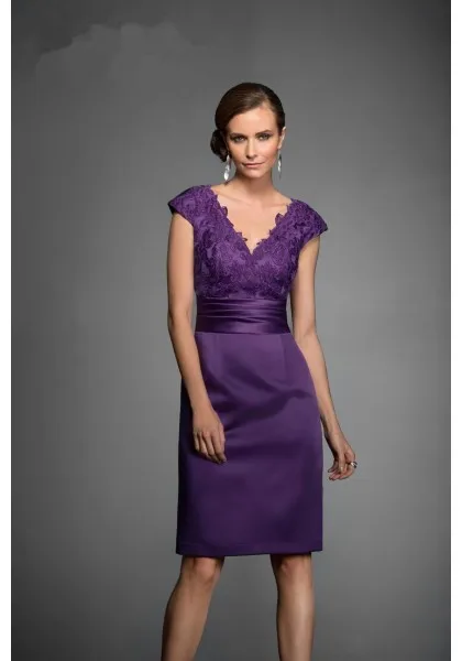 Purple Modest Knee Length Homecoming Dress
