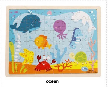 Danuyli Лидер продаж 1 шт. 60 ломтиков маленькие детские игрушки-головоломки животные деревянные головоломки детские развивающие игрушки для малышей - Цвет: ocean