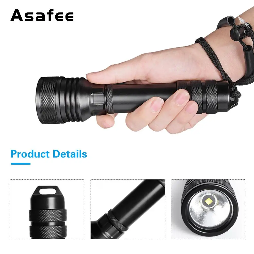 Профессиональный фонарик Asafee для дайвинга 2000 люмен CREE XHP 50 подводный 150 м