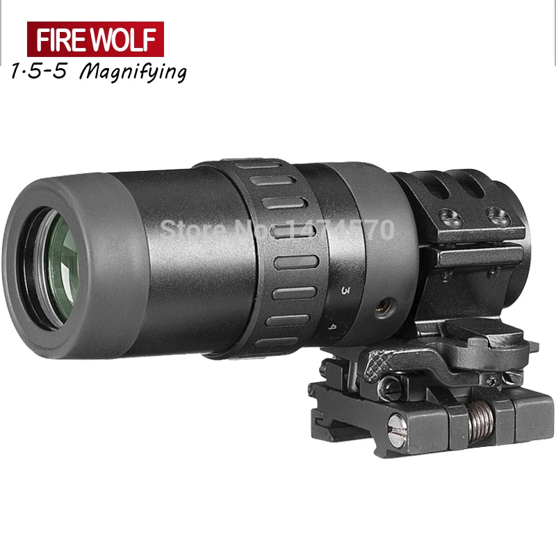 

FIRE WOLF Tactical Red Dot Sight Scope 1.5-5 ZOOM Magnifier Fits Dot Sight With Flip To Side Picatinny Weaver Rail Mount Hunting