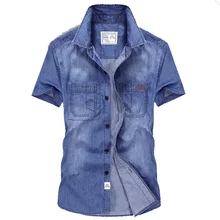 Модная брендовая рубашка в ковбойском стиле, мужская хлопковая джинсовая рубашка с короткими рукавами, летняя джинсовая рубашка, однотонная мужская рубашка
