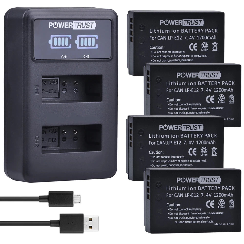 4 шт. LP E12 LPE12 сменные батареи + светодиодный USB двойное зарядное устройство для Canon