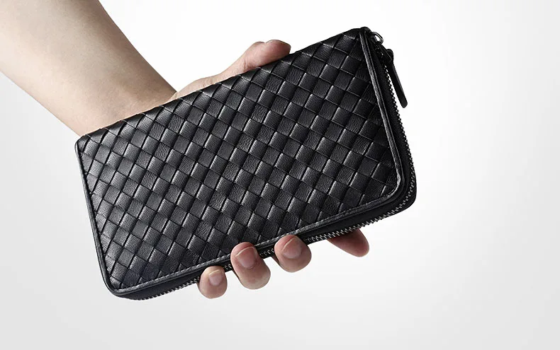 Man & Woman Wallet Sheep skin Knitting Black Zippper long Purse
