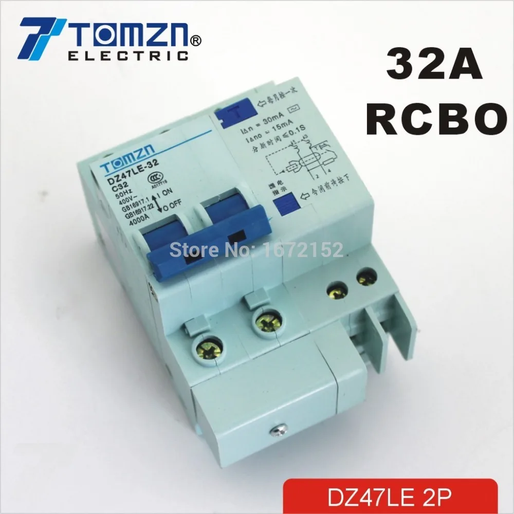 Автоматический выключатель DZ47LE 2P 32A 230 В ~ 50 Гц/60 Гц остаточного тока с защитой от