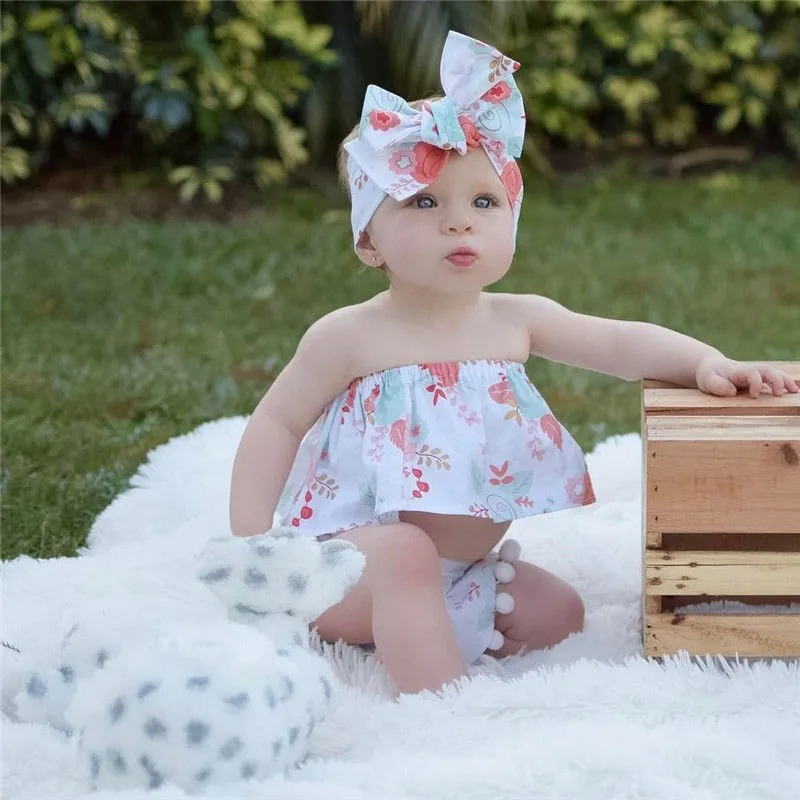 Hot Infant Newborn Baby Girls Strapless Floral Crop Top +PP Pants+