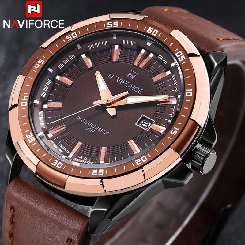 Online NAVIFORCE cronógrafo superior Brends hombre Reloj clásico reloj de esfera redonda hombres relojes hombre 2019 reloj masculino