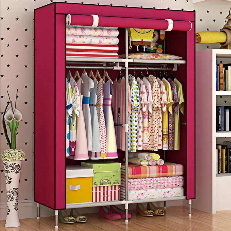 Модный шкаф с высокой ногой, нетканый стальной каркас, подкрепление, стоячий органайзер для хранения одежды, шкаф, мебель для спальни - Цвет: 8503-wine red