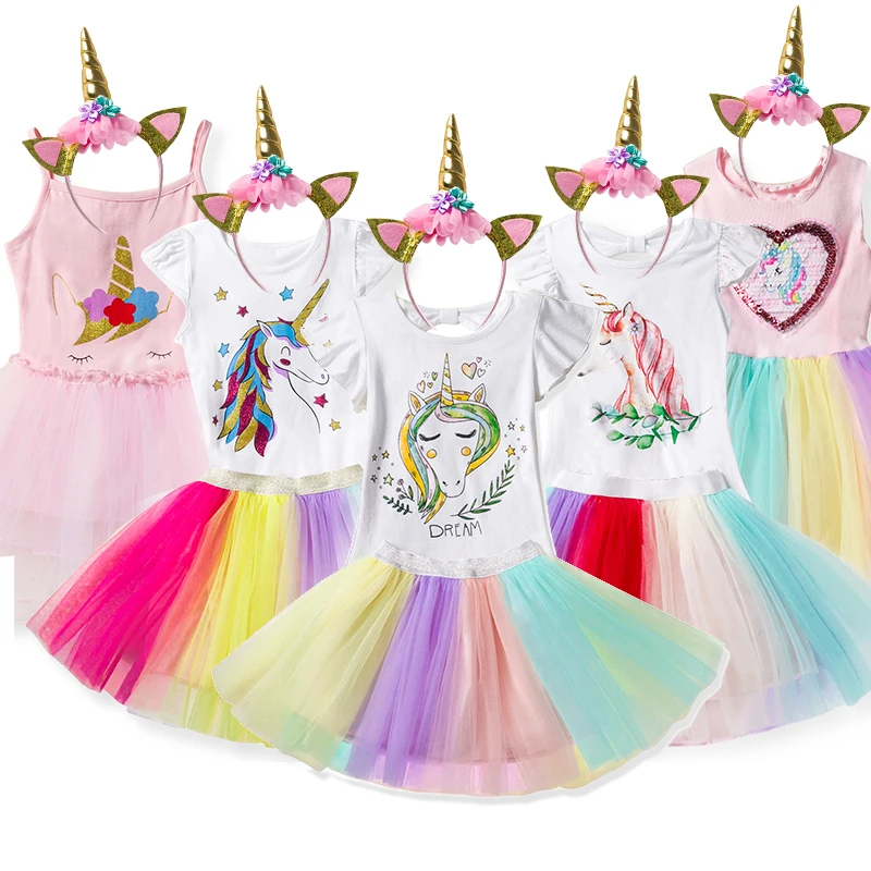 

Summer Unicorn Baby Dresses 2019 Kids Baby Girl Unicorn Birthday Outfits Children Princess Dress for Girls Party Clothing Sets