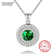 YHAMNI Original 925 Sterling Silver Chain Necklace Pure Natural Gem Round Pendant Necklace Luxury CZ Zircon Fine Jewelry YQ-N004