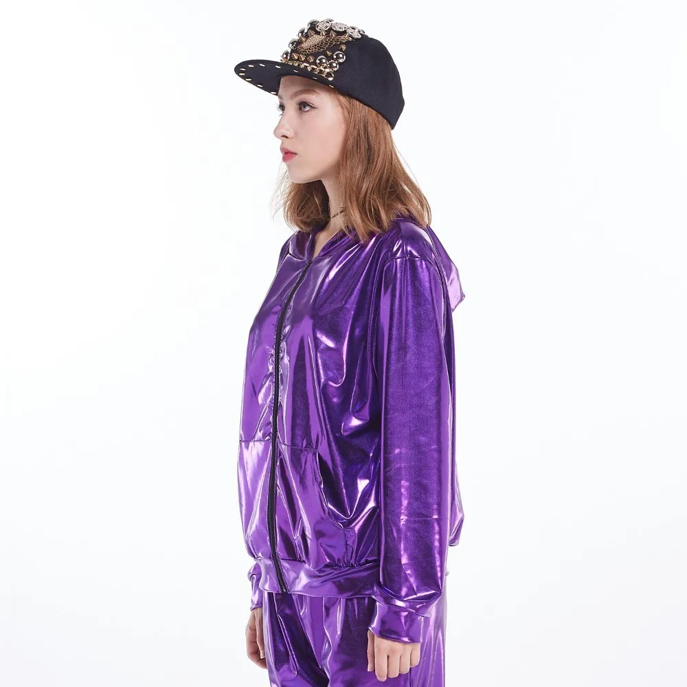 Finest  2018 New Spring Autumn Kids Audlt Jazz bomber Jacket Stage Performance Wear purple paillette femini