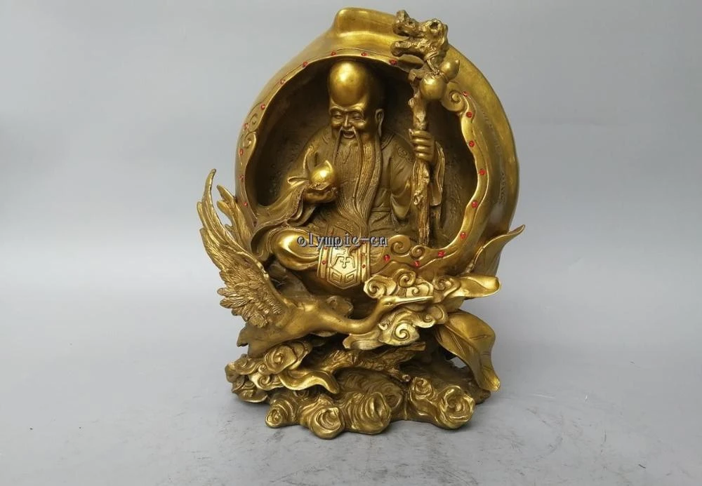 China of handmade brass statue carving longevity peach