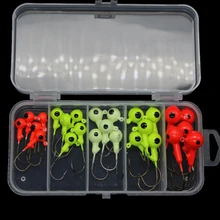 25 шт. Смешанный Размер 2,5 г/3,5 г/5 г/7 г/10 г крючок с грузилом коробка круглый джиг голова рыболовный крючок многоцветный свинцовый джиг Крючки для Червяков рыболовные снасти