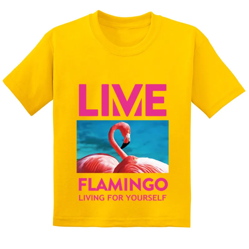 Детская Модная хлопковая футболка для малышей Детские футболки с изображением живого фламинго для себя повседневные Летние футболки для мальчиков и девочек - Цвет: Yellow-A-