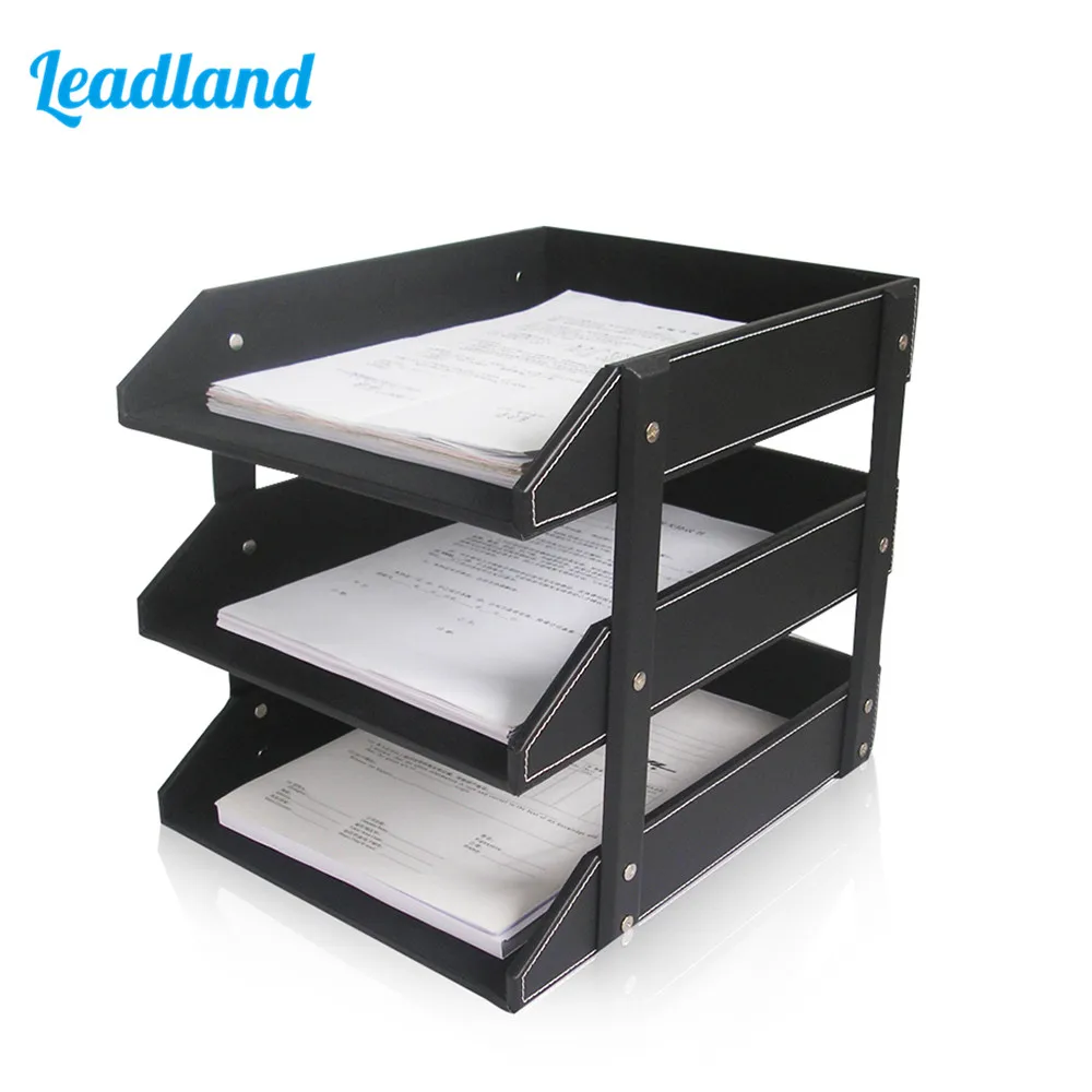 Alat Kantor 3 Lapisan Kulit PU Meja  A4 Dokumen File Tray  