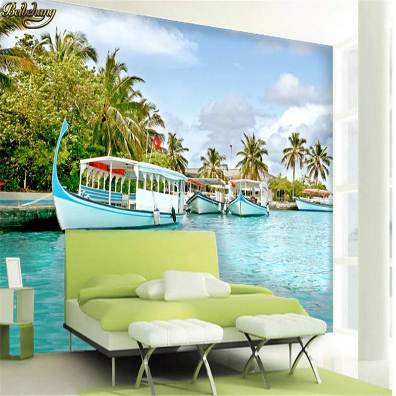 Maldives sea Office sofa TV backdrop restaurant background wallpaper murals personalized 3D system papel de parede para quarto