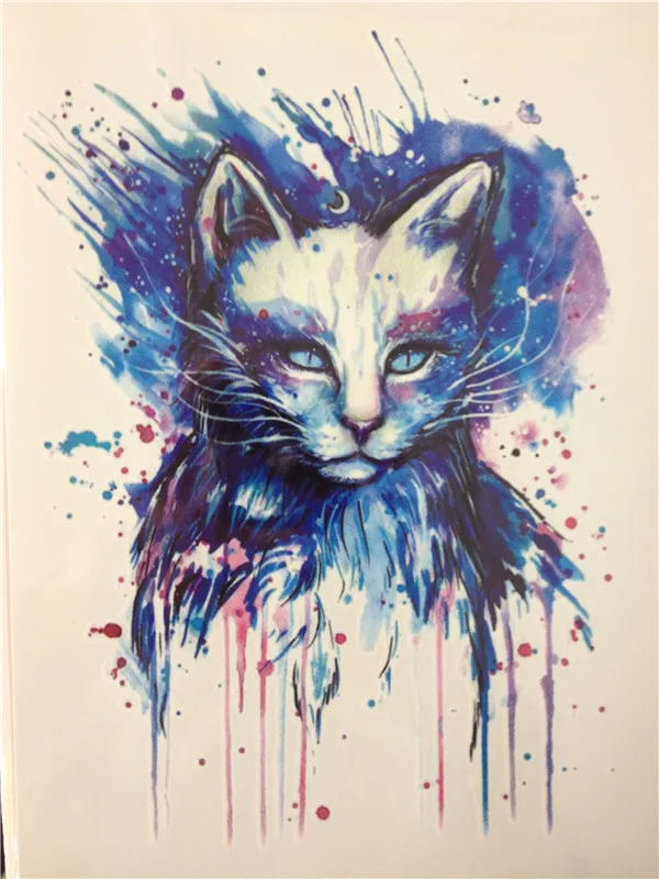 Красивый Синий Cat Высокое Качество Наклейки тату Body Art Наклейки Водонепроницаемый Бумаги временные татуировки наклейки 21x15 см#30