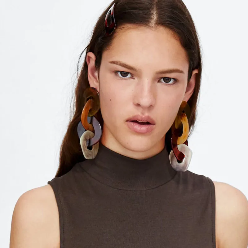 Girlgo New Za Resin Large Link Drop Earrings For Women Geometric Long Dangle Statement Earrings Fashion Party Jewelry Pendientes