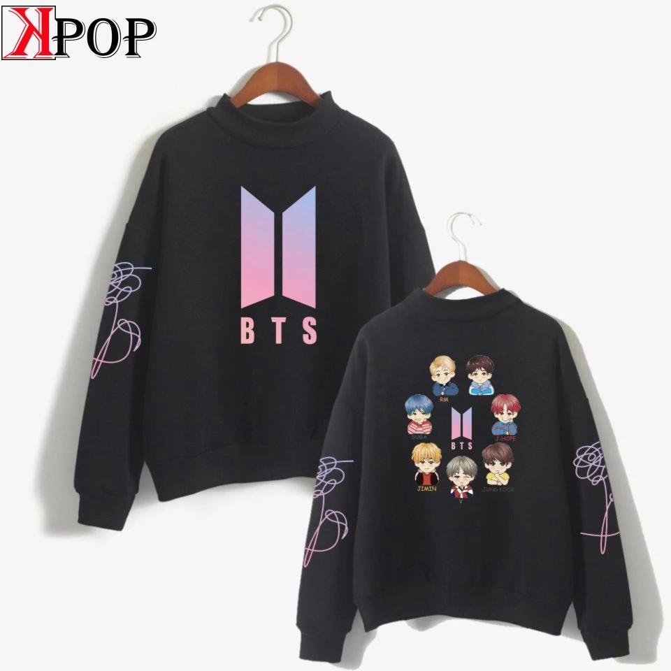 

bangtan Boys korean style Fashion turtleneck O-neck Sweatshirts kpop Women Oversize outwear kpop Bangtan Clothes 2019 Arrival