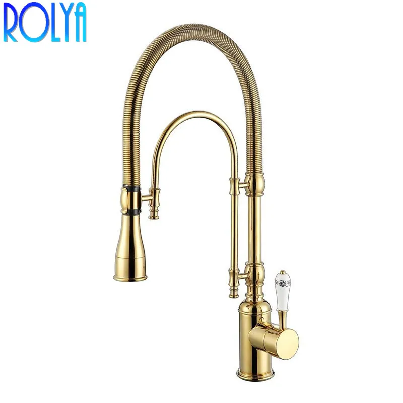 Rolya Pull Down кухонный кран Золотой/хром промывка Прачечная раковина смеситель