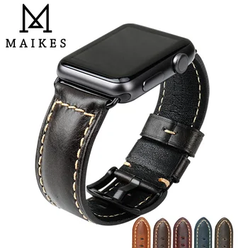 

MAIKES Watchband Oil Wax Leather Strap Replacement For Apple Watch Band 44mm 40mm / 42mm 38mm Series 4/3/2/1 iWatch Wristband