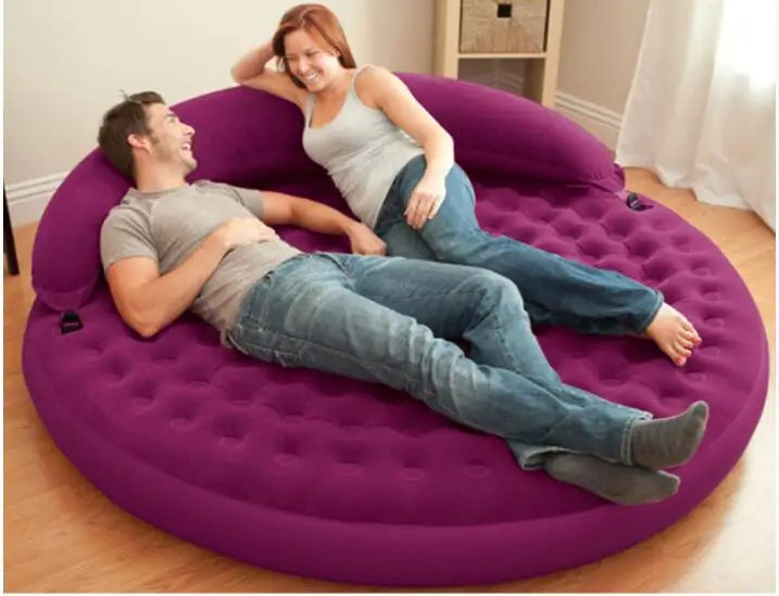 Image 191*53CM Inflatable Flocking Sofa Bed Living Room Sofa Round Air Mattress With Backrest