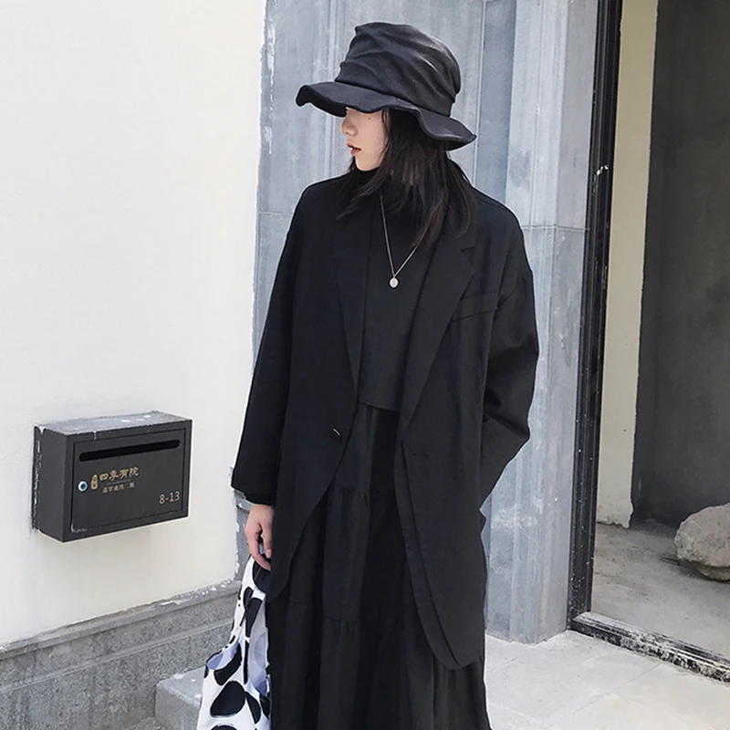 discount  [EAM] 2020 New Autumn Winter Lapel Long Sleeve Single Button Irregular Brief Temperament Jacket Wom
