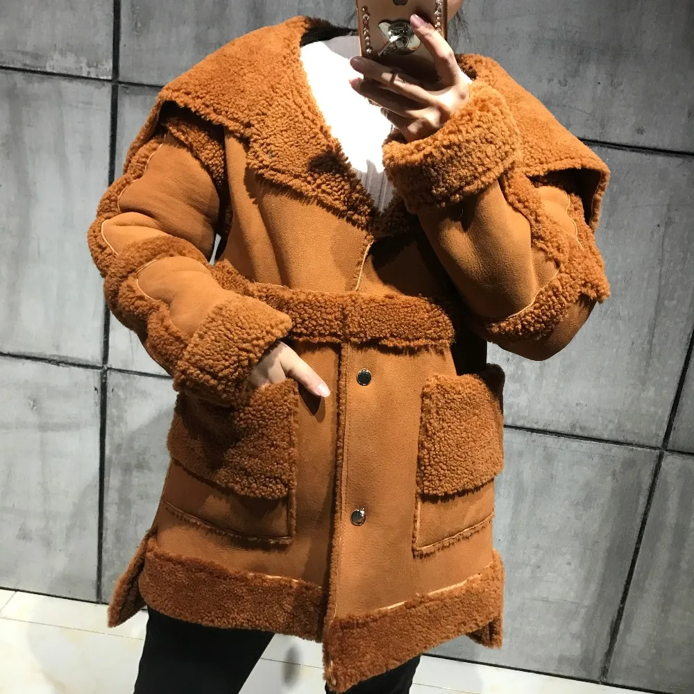 ladies suede lamb leather coat lamb fur coat women shearling coat in