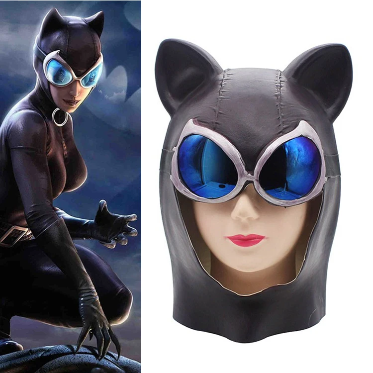 Catwoman Cosplay Mask Batman Sexy Black Latex Full Head Helmet Eye