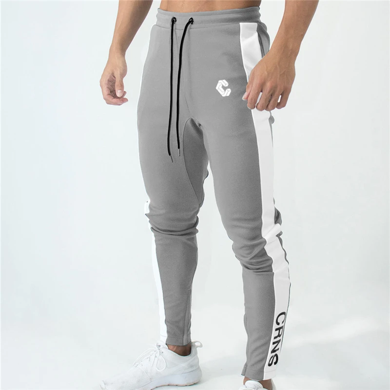 

Mens Joggers Track Pants Gyms Fitness stitching Zipper ankle Skinny Sweatpants Trousers Male Brand pants men