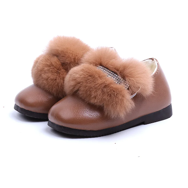 

Warm Winter Girls Shoes 2018 New Crystal Children First Walkers Rabbit Fur Kids Loafers Toddler Baby Leather Shoe 1 years