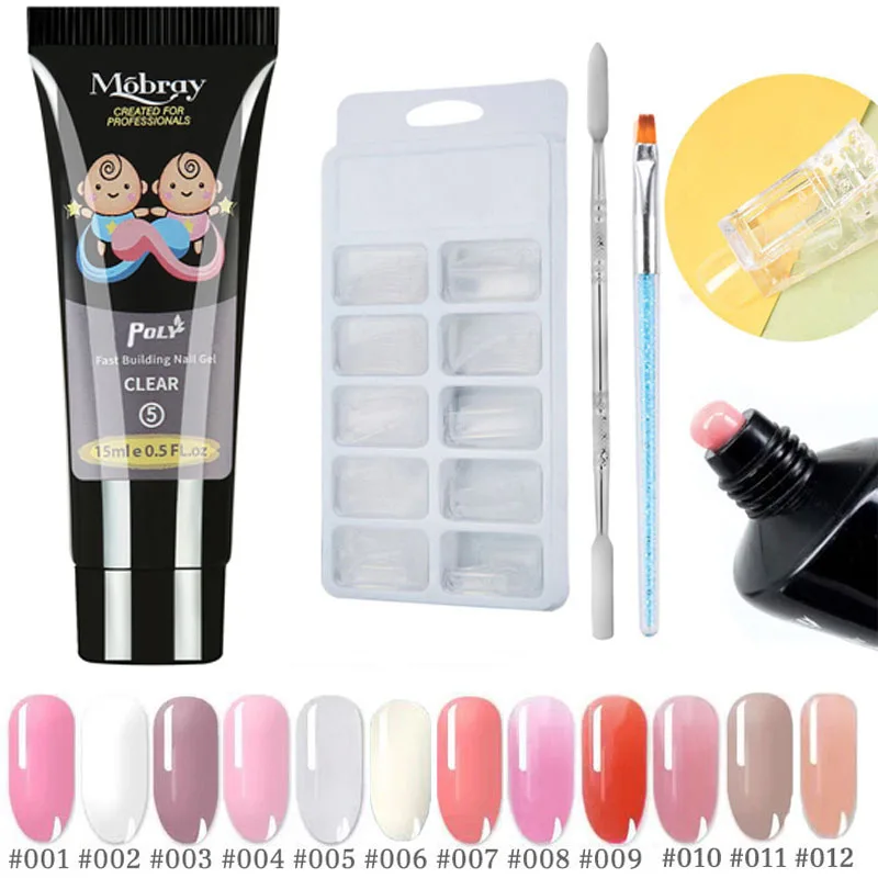 

5pc/set 15ml Poly Gel Set Fast Building UV Nail Gel For nail extensions Crystal UV LED Jelly Acrylic Gel Nail Tips Kit